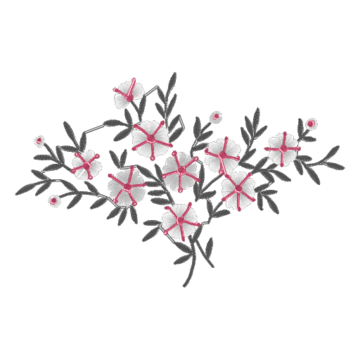 白瓣红蕊小花枝刺绣