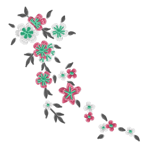 粉白绿花的灵动刺绣构图