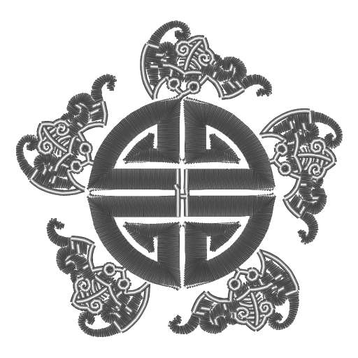 四方团花圆绣图