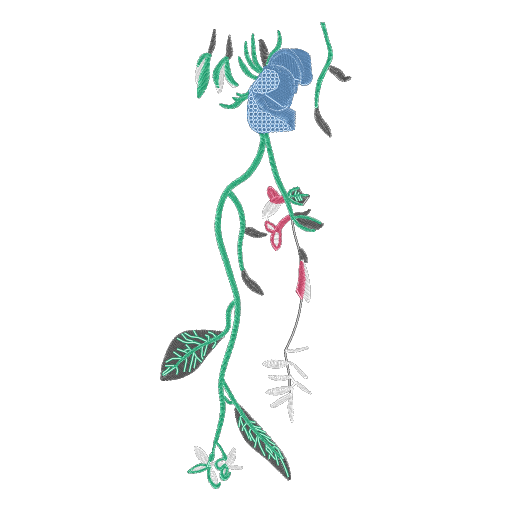 蓝花绿藤刺绣纹样