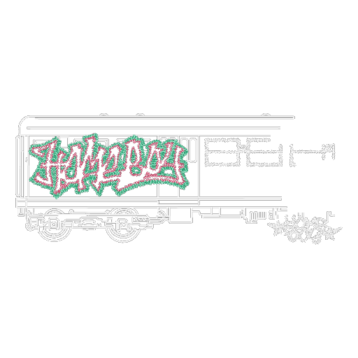 绿红字迹粉边火车头