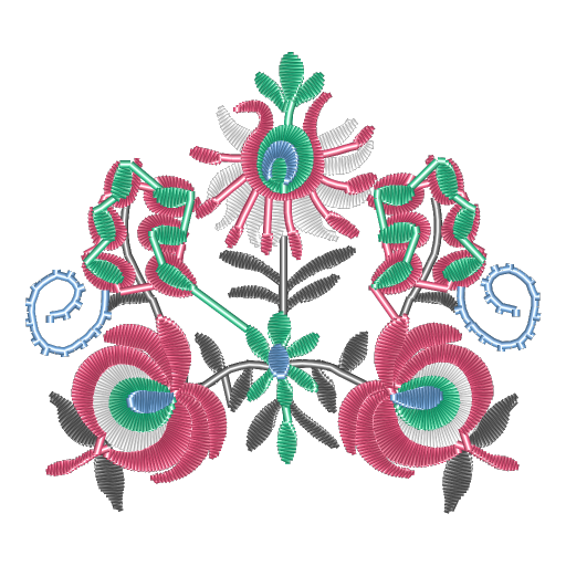 彩绣对称花簇