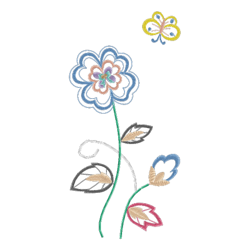 蓝花蝶舞绣图