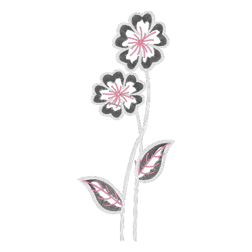 双朵灰花红心刺绣