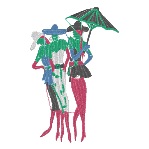 彩衣仕女撑伞行