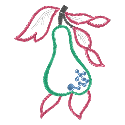 绿叶梨缀蓝花刺绣
