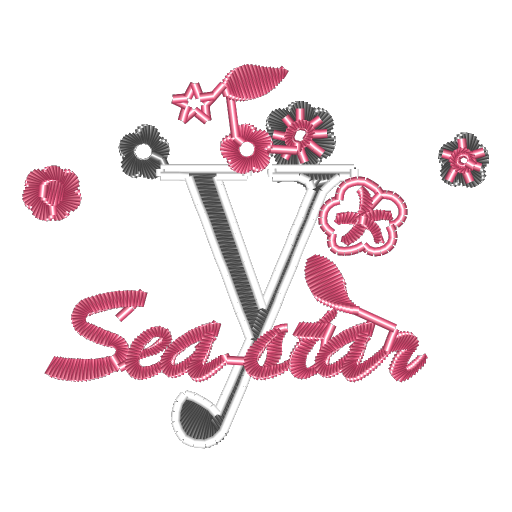 粉黑花朵V字刺绣标