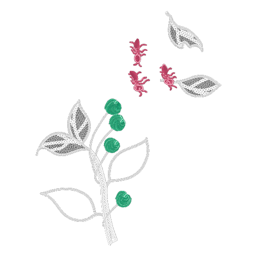 绿叶小则粉虫植物纹刺绣