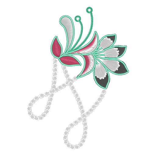 粉白绿三色花绣