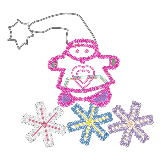 粉色立体心刺绣雪人