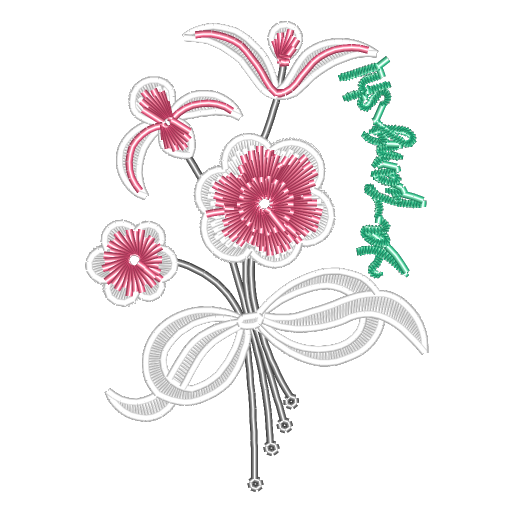 粉色鲜花刺绣名