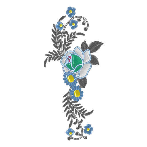 蓝花绿叶绕玫瑰
