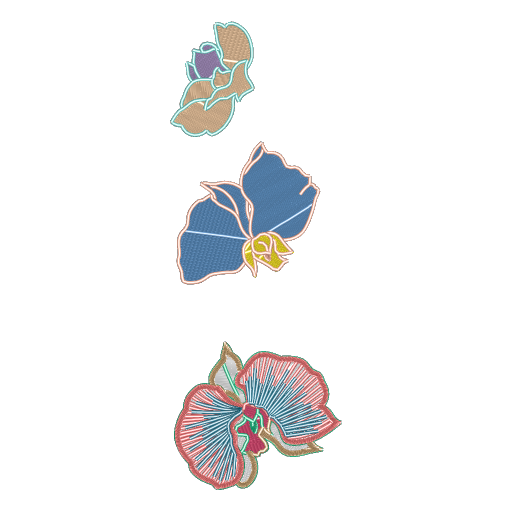 三色花鸟刺绣图