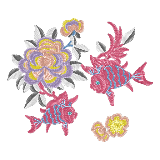 金鱼戏花