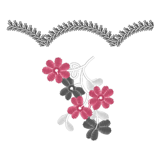 枝弯花簇绣