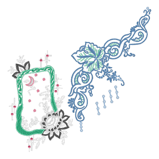 藤蔓花卉胸针刺绣